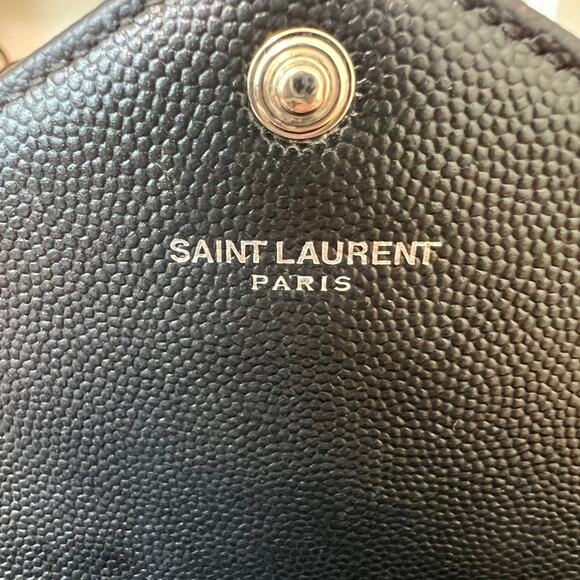 Saint Laurent YSL Grain De Poudre Matelasse Chevron Envelope Chain Wallet Black - Picture 12 of 13